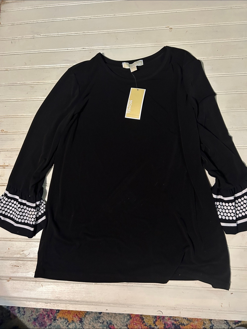 Michael Kors Black Long Sleeve Tunic with Contrast Dot Cuffs